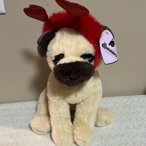 FAO Schwarz 12" Sparklers Toy Plush Pug with Removable Red Heart Boppers